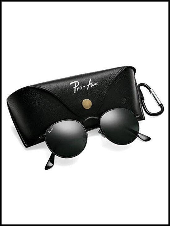 Round Sunglasses with Glass Lens Metal Frame Retro Circle Sun Glasses